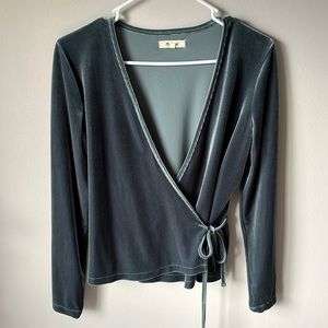 Madewell Emerald Green Velvet Tie Top